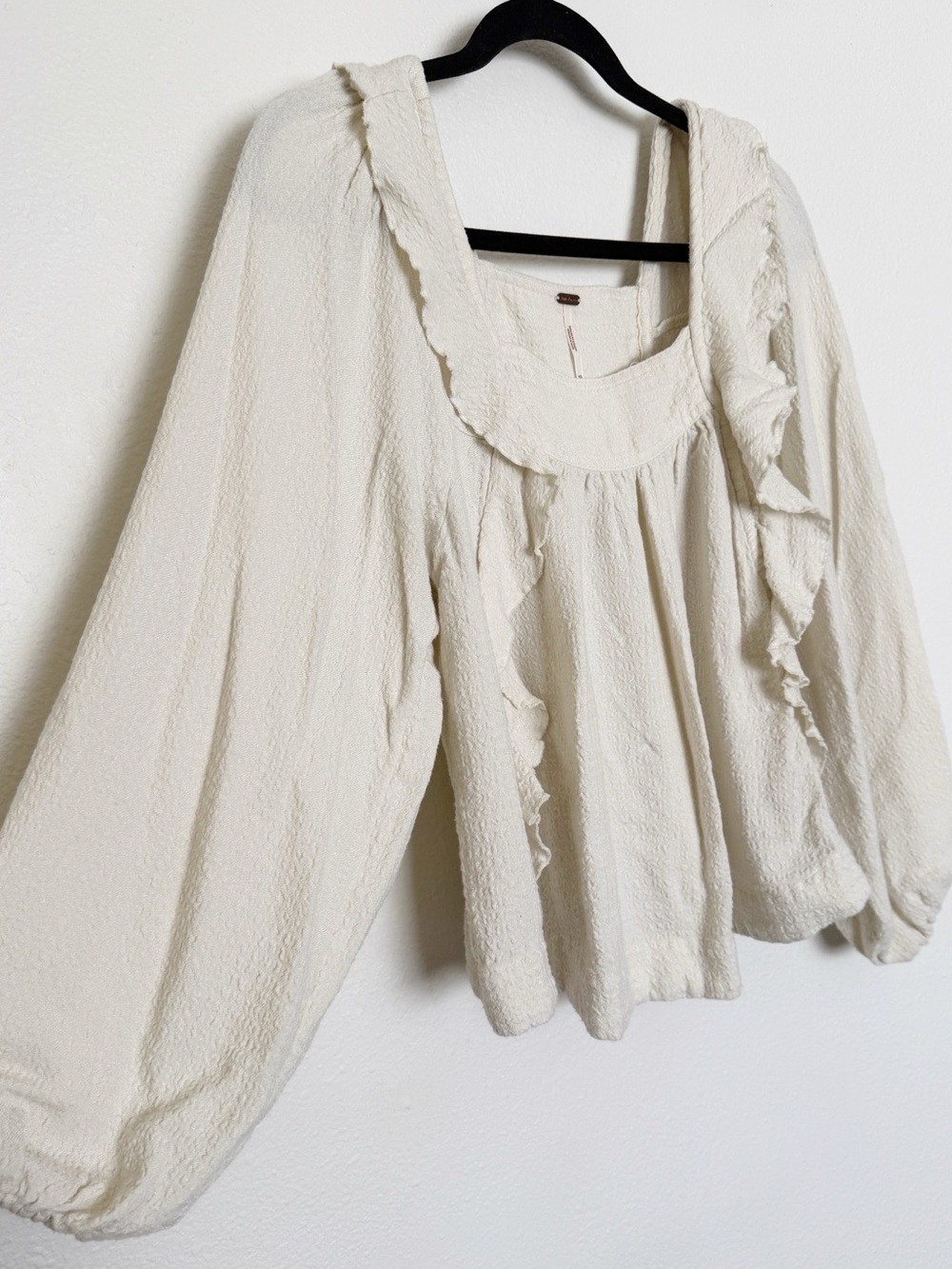 Free People Bonnie Blouse Cream Ruffle Peasant Boho Top XS - Picture 5 of 10